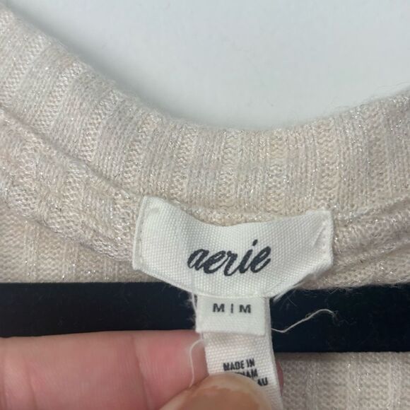 Aerie Cream Sparkle Women's Cardigan Ribbed Sweater Mediu - Picture 3 of 6